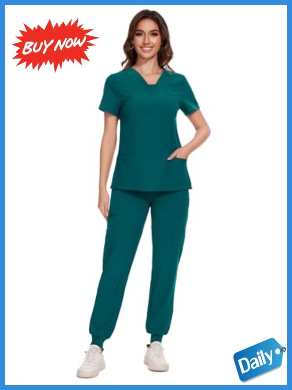 COZYFIT V-Neck Scrub Top & Cargo Jogger Pants Set 10 Pockets